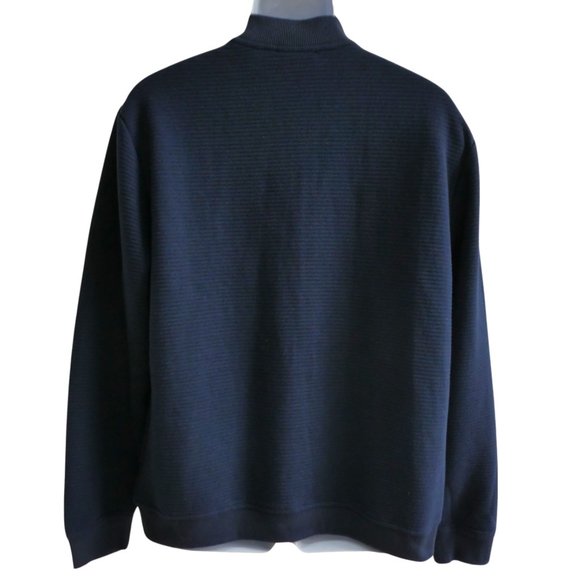 Magaschoni Man Full Zip Bomber Sweater Jacket Navy Ribbed Knit Snap Pockets L - Picture 6 of 9